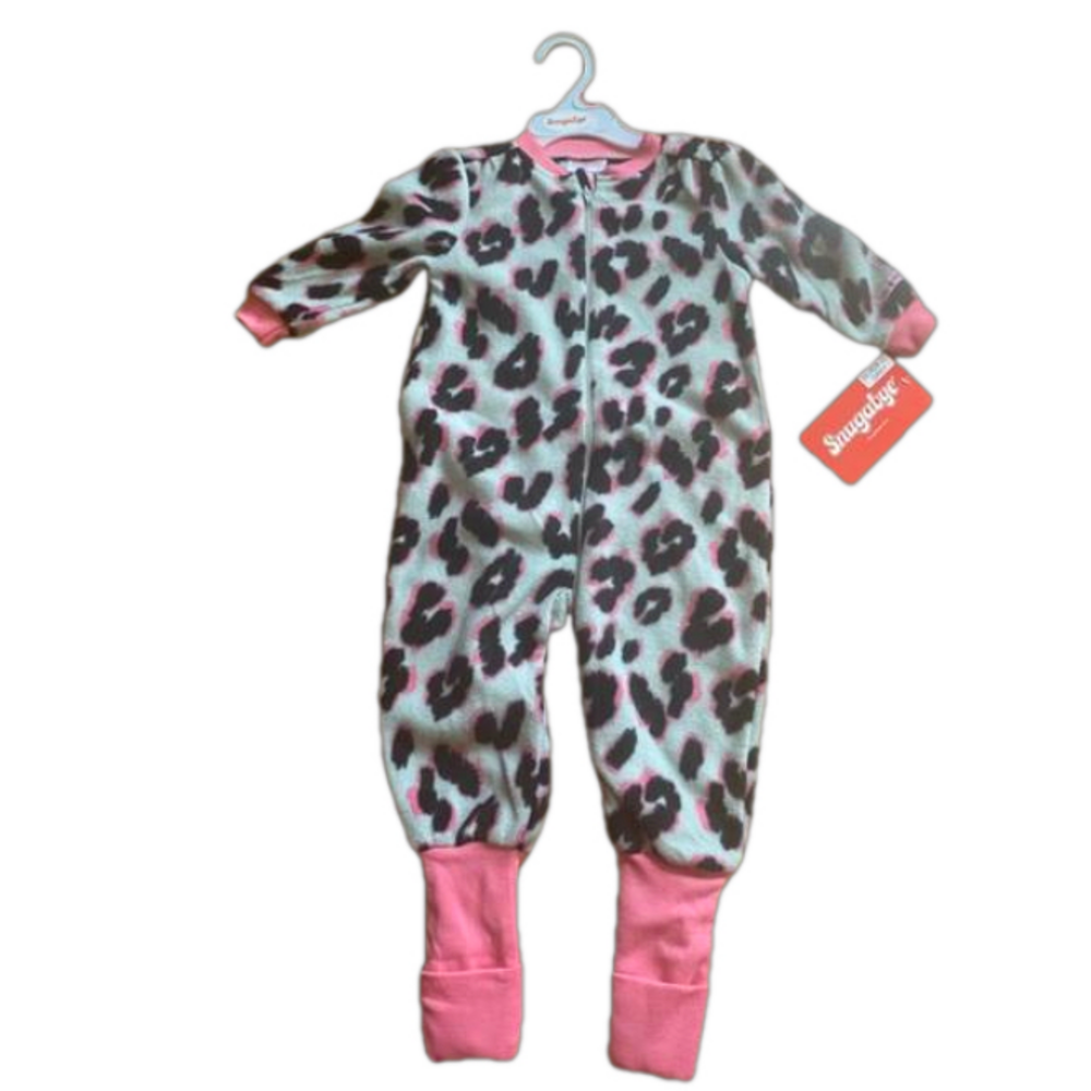 NWT Snugabye Convert-A-Foot 12M Fleece Sleeper Jumper Leopard Print Pink
